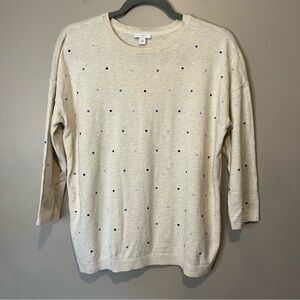 J. Jill oatmeal 3/4 sleeve blue polkadot lightweight sweater top Medium